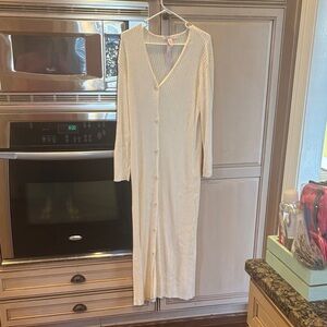 Victoria's Secret Cream Ribbed Button-Front Midi Dress